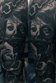 jib new school black female gas mask and rose tattoo pattern