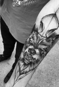 patró de tatuatge de llop negre estil il·lustració de braç ratlla