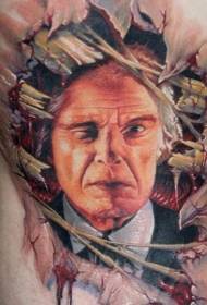 Realism style color tearing Fracture fracture male portrait tattoo pattern