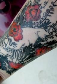 wrist poppies and white cat tattoo pattern