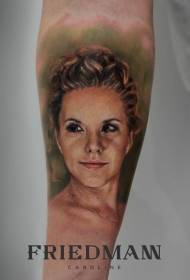 arm realistic color female portrait tattoo pattern
