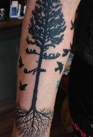 bras simple arbre noir avec motif de tatouage oiseau en vol