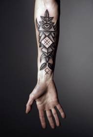 black gray geometric eye leaf arm tattoo pattern