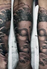 black ash like Buddha statue tattoo pattern
