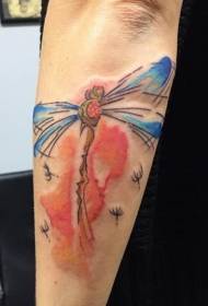 Ankle multicolored dragonfly watercolor style tattoo pattern