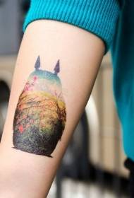 jib color cartoon chinchillas contour with Landscape Tattoo Pattern