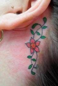 female ear back root small fresh color flower tattoo pattern