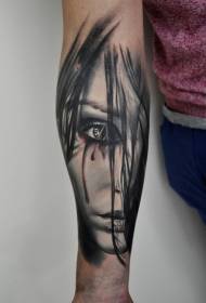 small Arm painted female half face portrait tattoo pattern