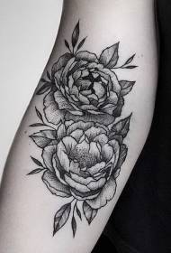 手臂雕刻风格黑色玫瑰花纹身图案
