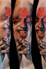 leg color horror style creepy monster face tattoo