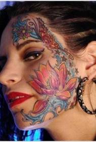 美麗的臉多彩蓮花紋身圖案