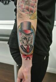 braço cartoon velho gato cavalheiro tatuagem padrão