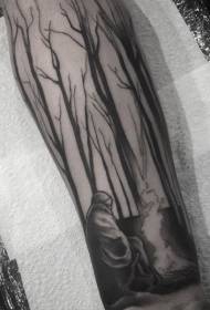 чорний ліс з портрет полум'я рука татуювання візерунок