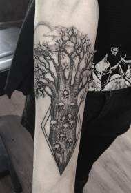 braço ponto estilo Árvore misteriosa preta com padrão de tatuagem de caveira