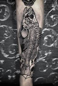 patrón de tatuaxe de personalidade de esqueleto de peixe negro de brazo