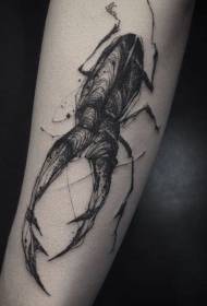 sketch style black line insect arm tattoo pattern