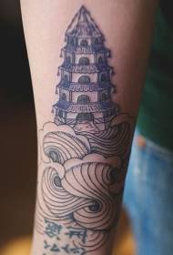 arm blå linje tempel tatoveringsmønster