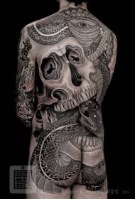All-A japán stílusú fekete kígyó és koponya tetoválás minta
