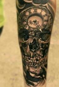 Ročno črna lobanja z vintage vzorcem tetovaže ure