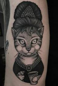手臂老學校黑白華麗貓肖像紋身圖案