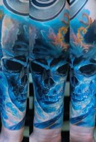 padrão de tatuagem de caveira luminosa azul de braço pequeno