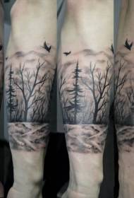 Black Forest and Crows arm tattoo pattern