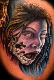 horror disgusting devil woman face tattoo style pattern