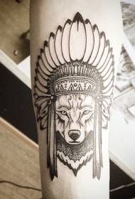 klein swart Indiese wolf met helm tatoeëringpatroon