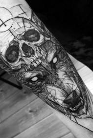 arm black devil wolf head and skull tattoo pattern