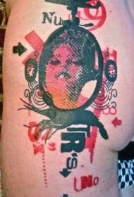 pixel style letter totem and woman portrait tattoo pattern