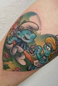 dessin de tatouage de lutin bleu en forme de coeur de petit bras