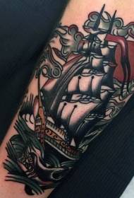 old school painted sailboat tattoo pattern