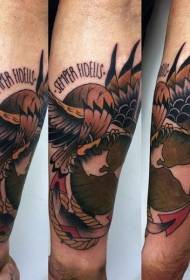 Arm Illustration style colored eagle and letter tattoo pattern