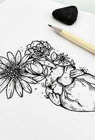heart and flower tattoo pattern Manuscript