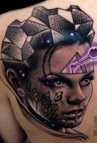 nya skolan axlar rolig geometrisk punkt tagg hår kvinna porträtt tatuering mönster