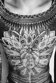 Невероватни узорак тетоваже црног масивног мистериозног племенског орнамента
