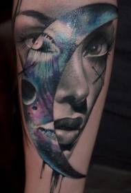 female portrait illustrator moon color tattoo pattern