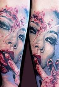 kleur horror stijl bloeddorstig vrouwelijk portret tattoo patroon