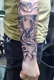 Musta harmaa käärme puun ja omenavarren tatuointikuviolla