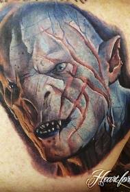 back colored orc face tattoo pattern