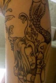 mermaid black line tattoo pattern