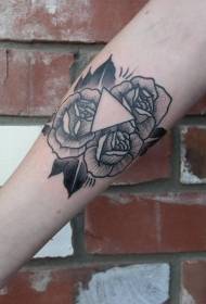 small arm carving style black prick rose triangle tattoo pattern