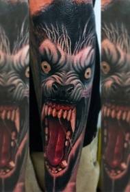 patrón de tatuaje de retrato de hombre lobo pintado realista