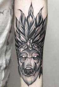 Arm black prick style tribal wolf tattoo pattern