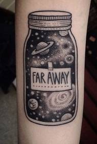 Ankle black cute space bottle and letter tattoo pattern