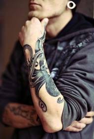 male arm black gray octopus tattoo pattern