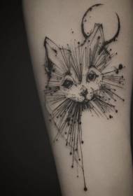 cute line combination cat and moon tattoo pattern