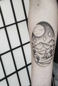 arm old school black oval desert landscape tattoo pattern