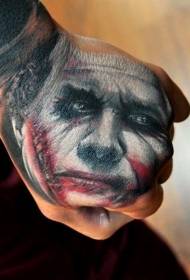 hand-back sad clown portrait color tattoo pattern