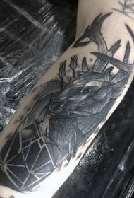 arm geometry style black deer and arrow tattoo pattern